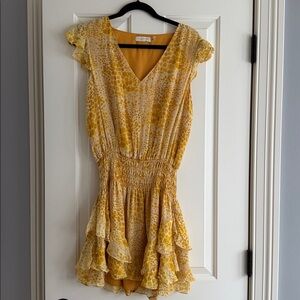 Ramy Brook Womens Textured V-neck Sleeveless Pattern Dress Yellow Size L